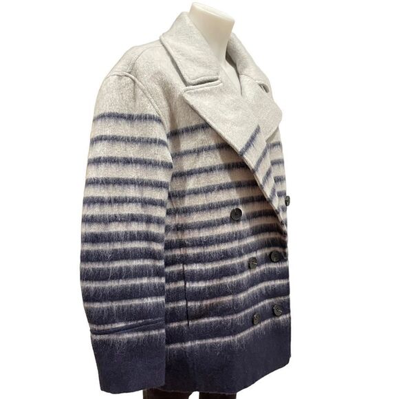 AVEC LES FILLES SAILOR STRIPE DOUBLE-BREASTED‎ PEACOAT, blue gray sz medium NEW! - Picture 5 of 12